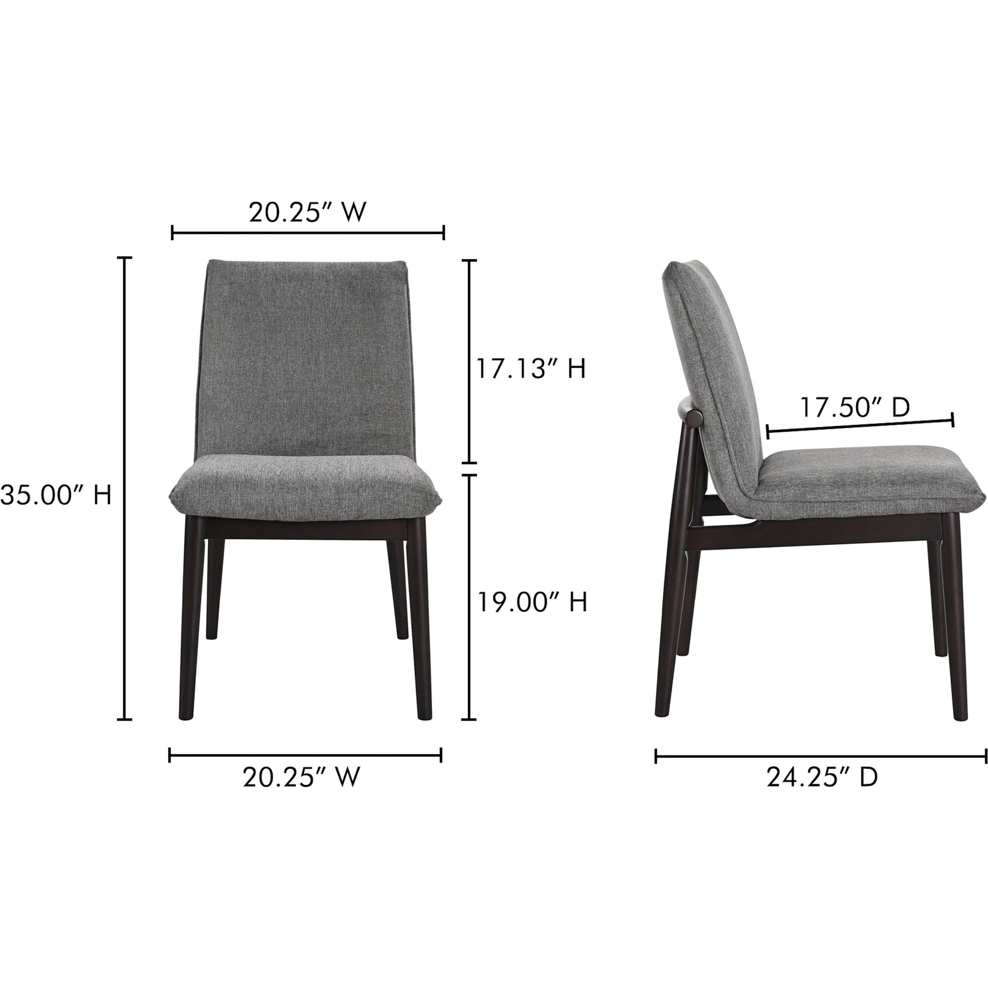 Charlie Dining Chair (Set of 2) by Moe's Home Collection in dark brown. Made from upholstery: 95% polyester, 5% nylon, rubber wood base, zig, zag spring, foam padding in a modern style.