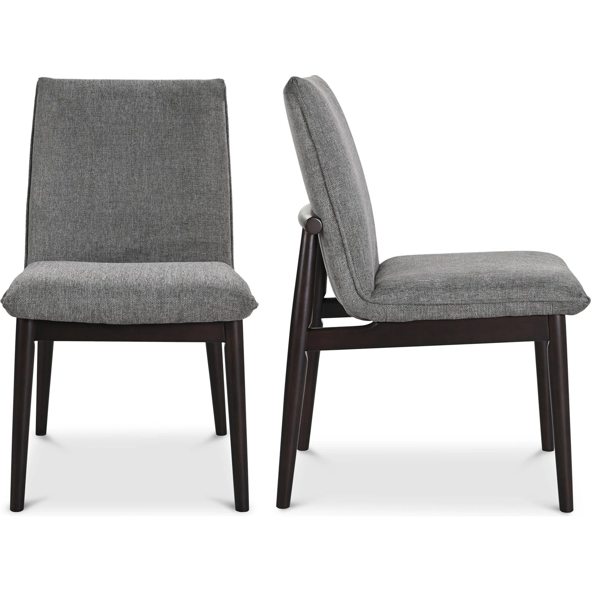 Charlie Dining Chair (Set of 2) by Moe's Home Collection in dark brown. Made from upholstery: 95% polyester, 5% nylon, rubber wood base, zig, zag spring, foam padding in a modern style.