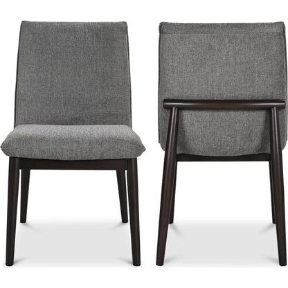 Charlie Dining Chair (Set of 2) by Moe's Home Collection in dark brown. Made from upholstery: 95% polyester, 5% nylon, rubber wood base, zig, zag spring, foam padding in a modern style.