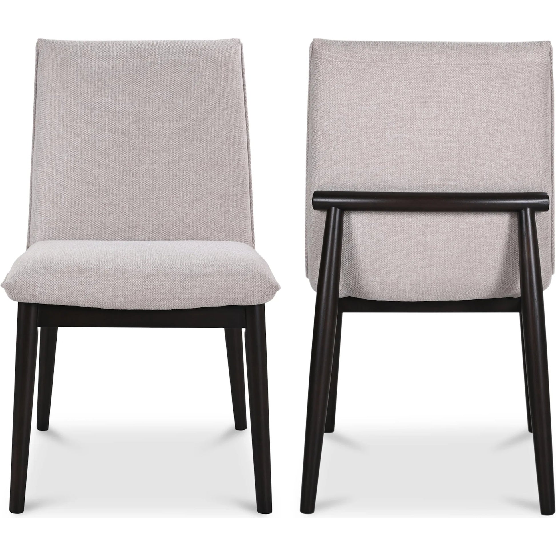 Charlie Dining Chair (Set of 2) by Moe's Home Collection in dark brown. Made from upholstery: 95% polyester, 5% nylon, rubber wood base, zig, zag spring, foam padding in a modern style.