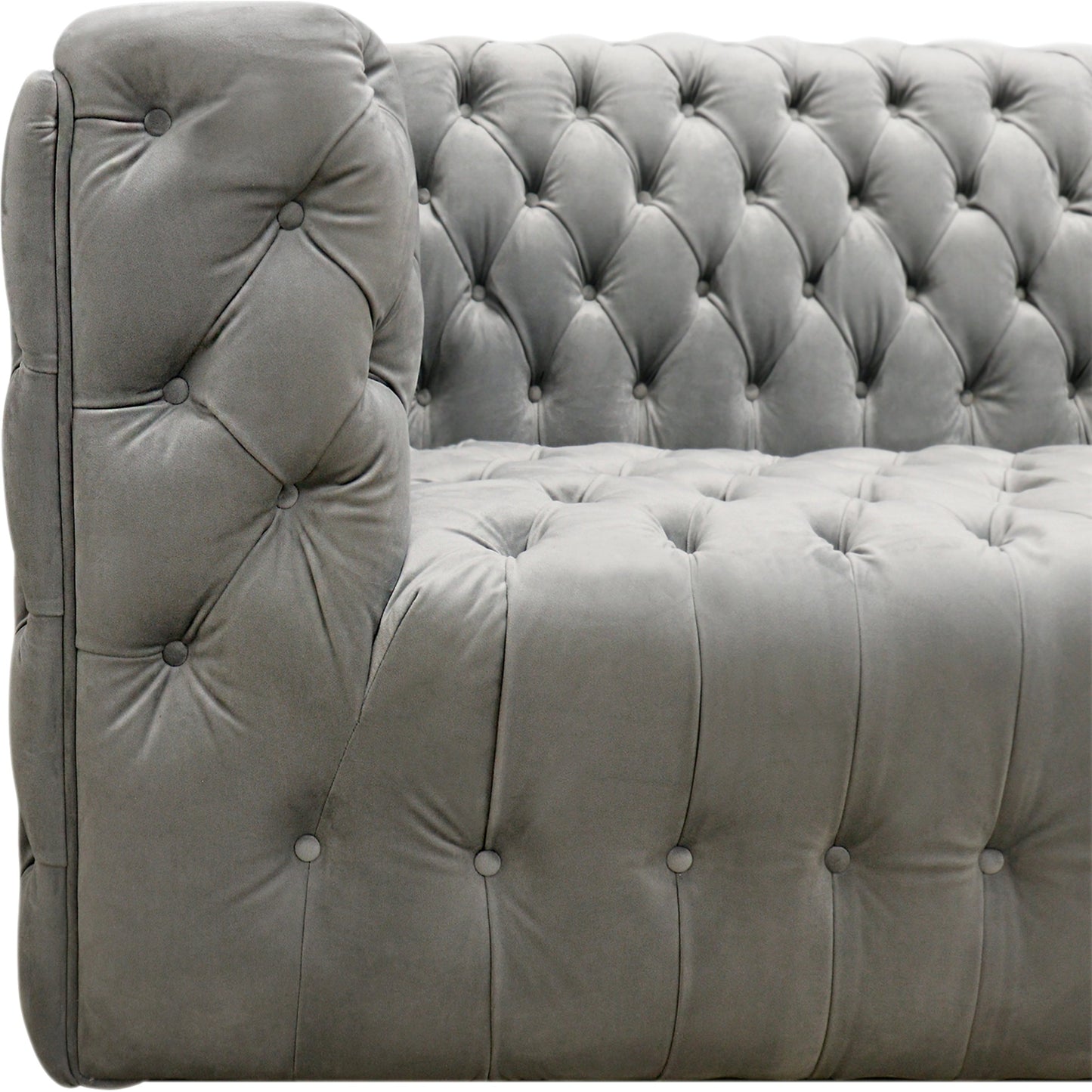008 SI-1990653 | Closeup | Vicenza Velvet Sofa by Pasargad Home in silver. Made from velvet in a modern style.