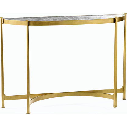 Luxe Large Half Moon Console Table by Jonathan Charles in gold and gilded iron. Made from iron in a transitional style.