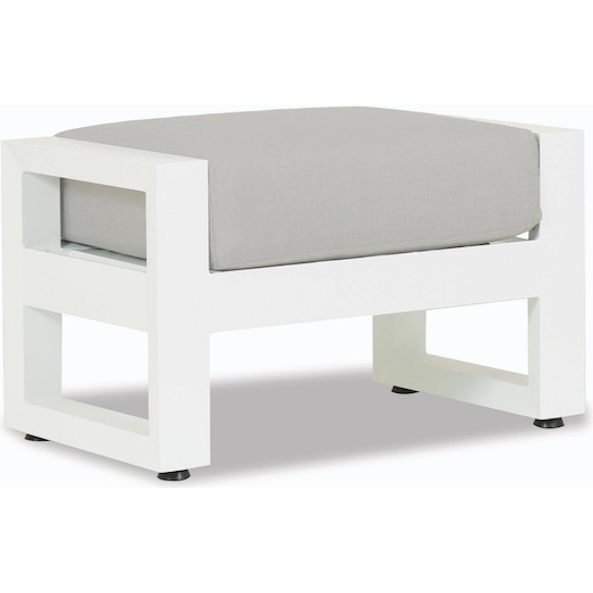 Newport Outdoor Ottoman by Sunset West in whites/creams/beiges. Made from aluminum in a modern style.