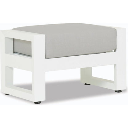 Newport Outdoor Ottoman by Sunset West in whites/creams/beiges. Made from aluminum in a modern style.