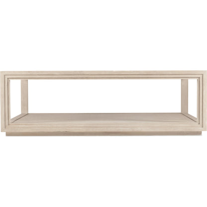 Nouveau Chic Rectangle Cocktail Table by Hooker Furniture in sandstone. Made from oak veneers, tempered glass, metal in a modern style.