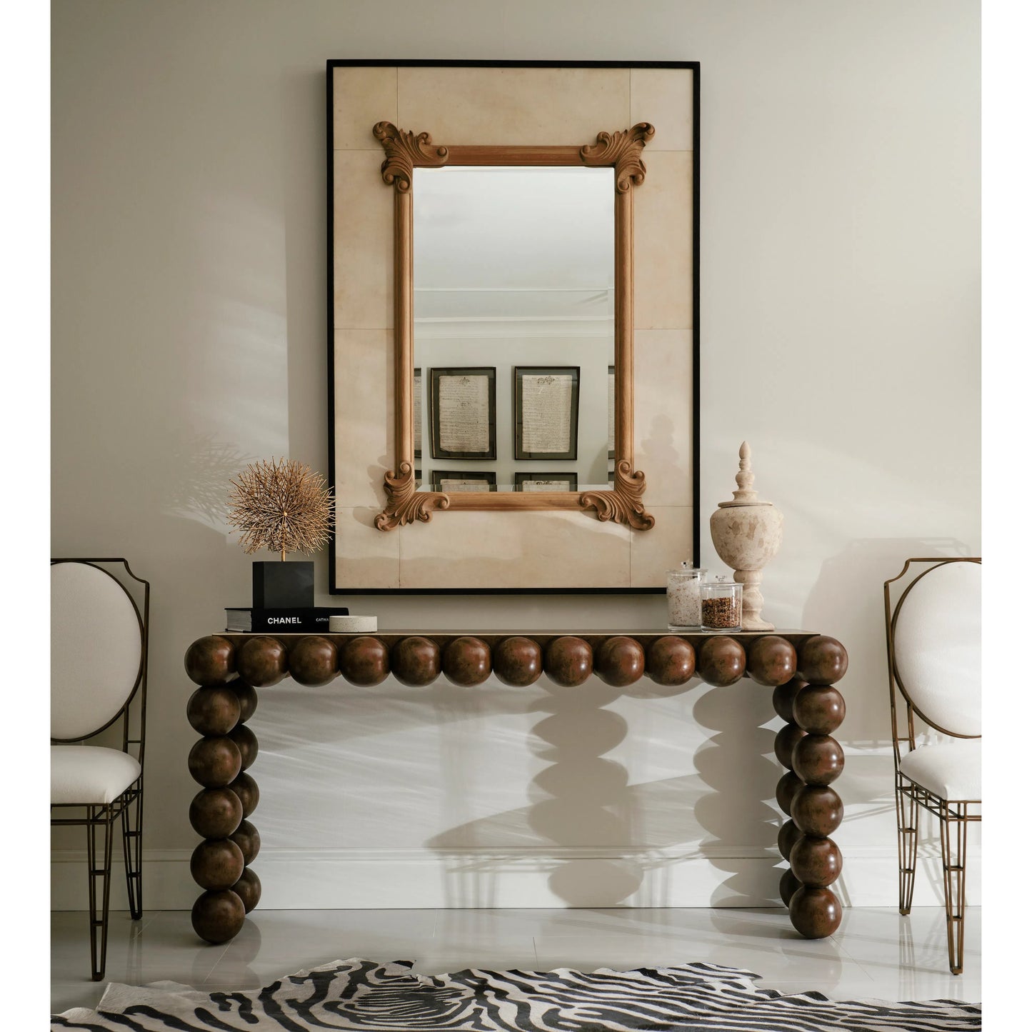 011 SI-2186354 | Lifestyle | Orb Console Table by Jonathan Charles in brown and medium brown mahogany. Made from mahogany veneers, faux bone in a modern style.