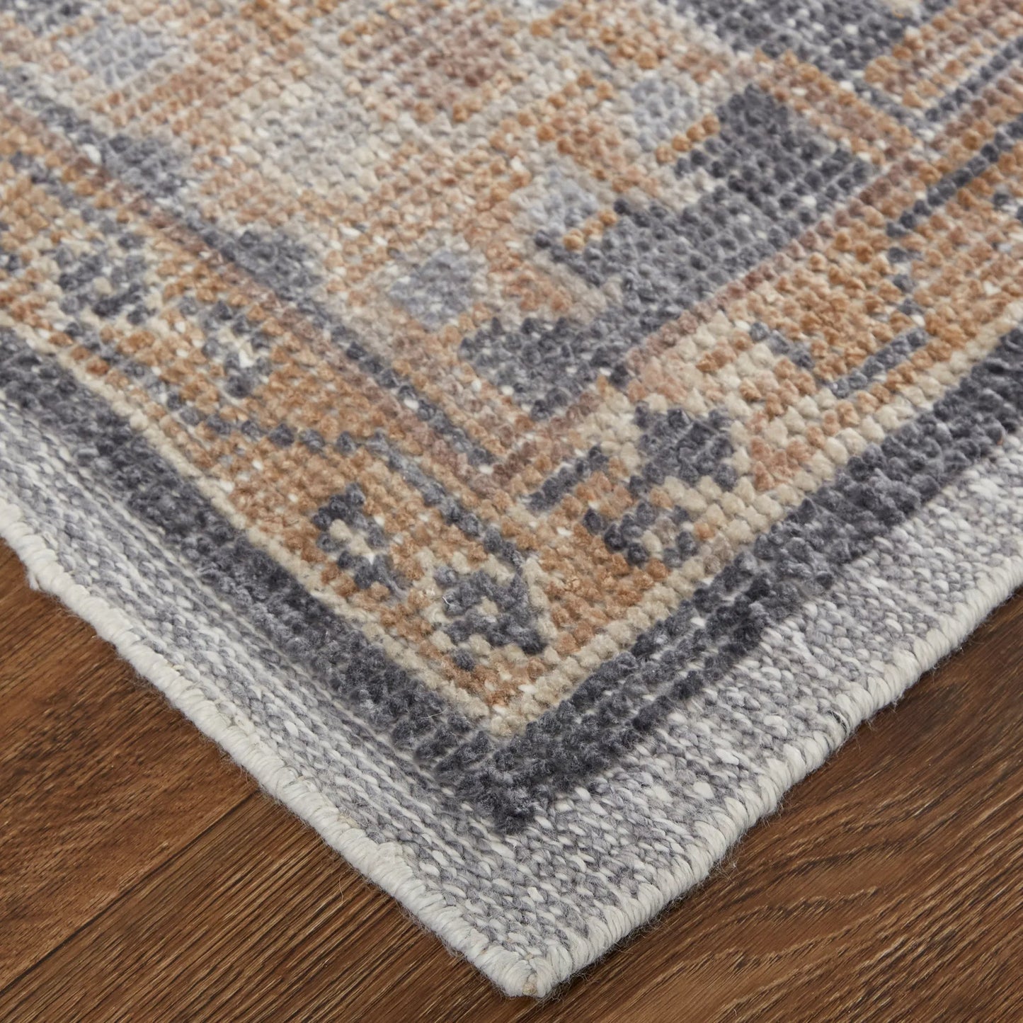 005 SI-1830362,SI-1830363,SI-1830364,SI-1830365,SI-1830367 | Closeup | Wendover Transitional Oriental Rug - 6842F by Feizy in gray, blue, tan. Made from pet in a unique style.