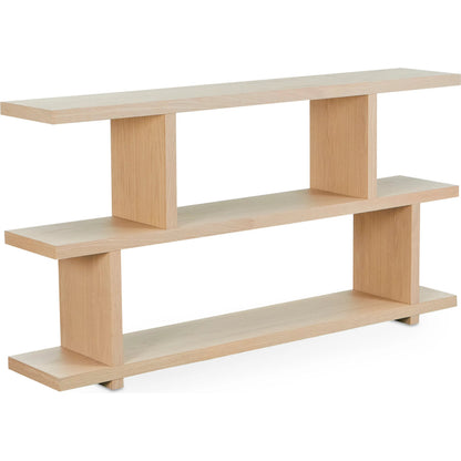 Miri Shelf Oak by Moe's Home Collection in white wash oak veneer. Made from white oak veneer over mdf, pu lacquer in a transitional style.