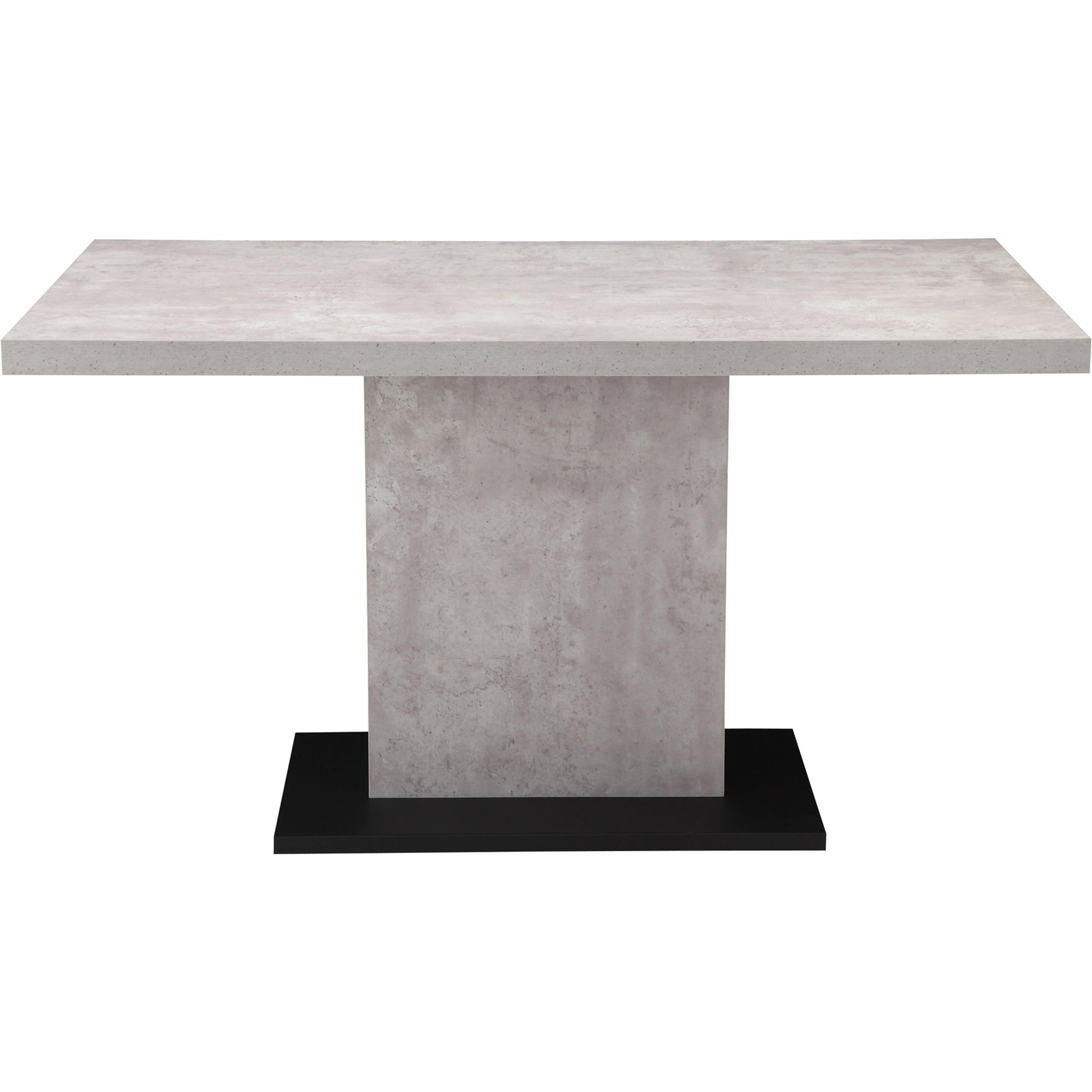 Hanlon Dining Table by Moe's Home Collection in light grey. Made from concrete-look melamine over mdf, metal frame, powder-coated iron base in a modern style.