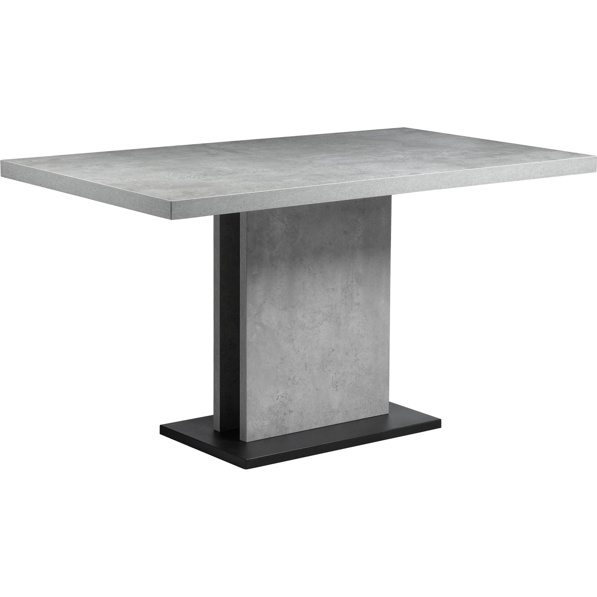 Hanlon Dining Table by Moe's Home Collection in light grey. Made from concrete-look melamine over mdf, metal frame, powder-coated iron base in a modern style.