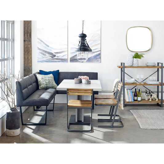 Hanlon Dining Table by Moe's Home Collection in light grey. Made from concrete-look melamine over mdf, metal frame, powder-coated iron base in a modern style.