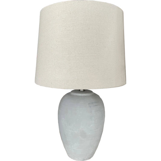 Matera - 30904 by Livabliss in body: gray, shade (outside): beige, shade (inside): white, finial: metallic - nickel, harp: metallic - nickel, cord: translucent and antiquedbrushed. Made from shade (outside): linen, shade 
