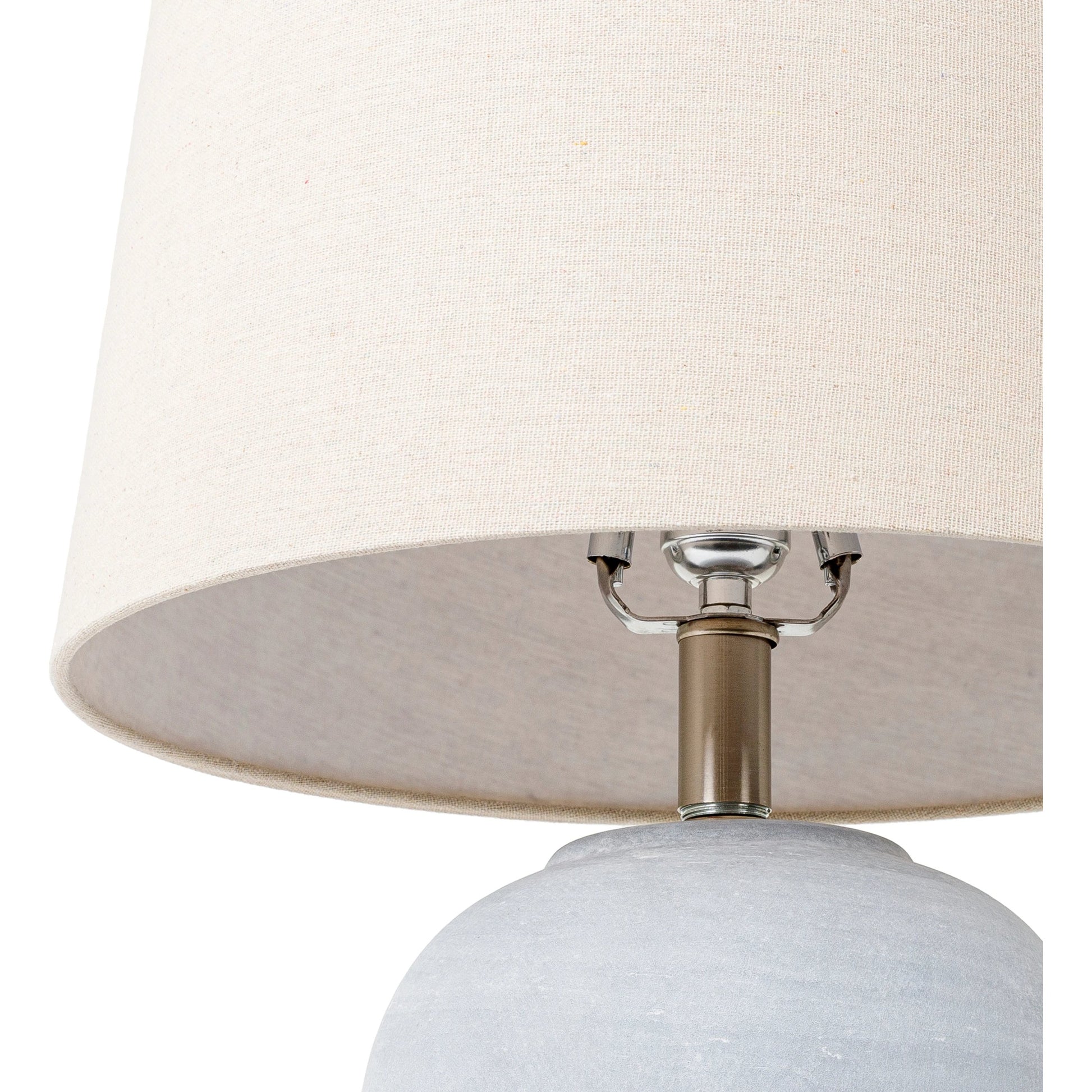 Matera - 30904 by Livabliss in body: gray, shade (outside): beige, shade (inside): white, finial: metallic - nickel, harp: metallic - nickel, cord: translucent and antiquedbrushed. Made from shade (outside): linen, shade (inside)