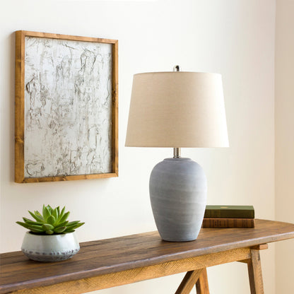 Matera - 30904 by Livabliss in body: gray, shade (outside): beige, shade (inside): white, finial: metallic - nickel, harp: metallic - nickel, cord: translucent and antiquedbrushed. Made from shade (outside): linen, shade (insid
