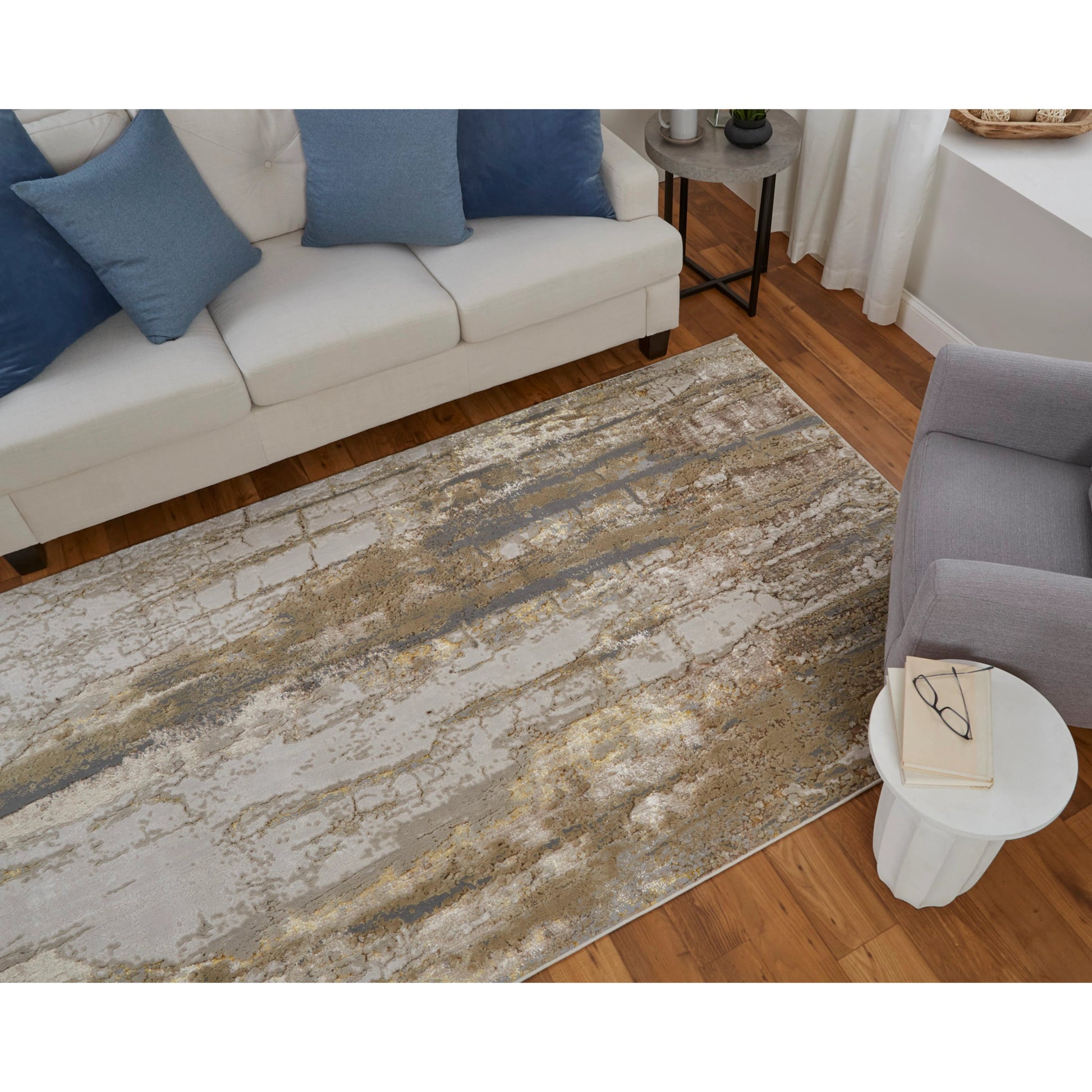 Aura Rug - 39LMF by Feizy in ivory, gold, brown. Made from polyester, polypropylene in a unique style.