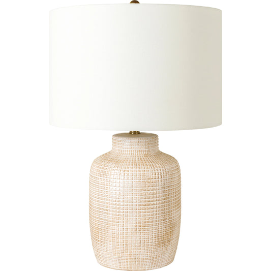 Brie - 31881 by Surya in glazedpolished. Made from shade (outside): linen, shade (inside): polyester, body: ceramic, finial: metal, harp: metal in a modern style.