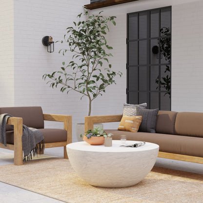 Antique Outdoor Stone Bowl Coffee Table by Sunset West in stone. Made from gfr concrete in a modern style.
