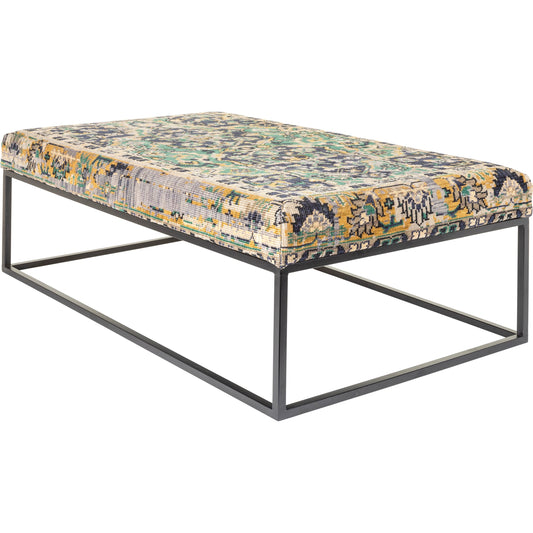 Ergani Bench - 32546 by Surya in black, light beige, navy, sky blue, teal, mustard and powder coated. Made from top: 80% wool, top: 20% cotton, fill: 90% foam, fill: 90% polyurethane foam, base: metal, frame: metal in a trad