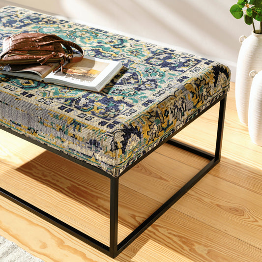 Ergani Bench - 32546 by Surya in base: black and powder coated. Made from top: 80% wool, top: 20% cotton, fill: 90% foam, fill: 90% polyurethane foam, base: metal, frame: metal in a traditional style.