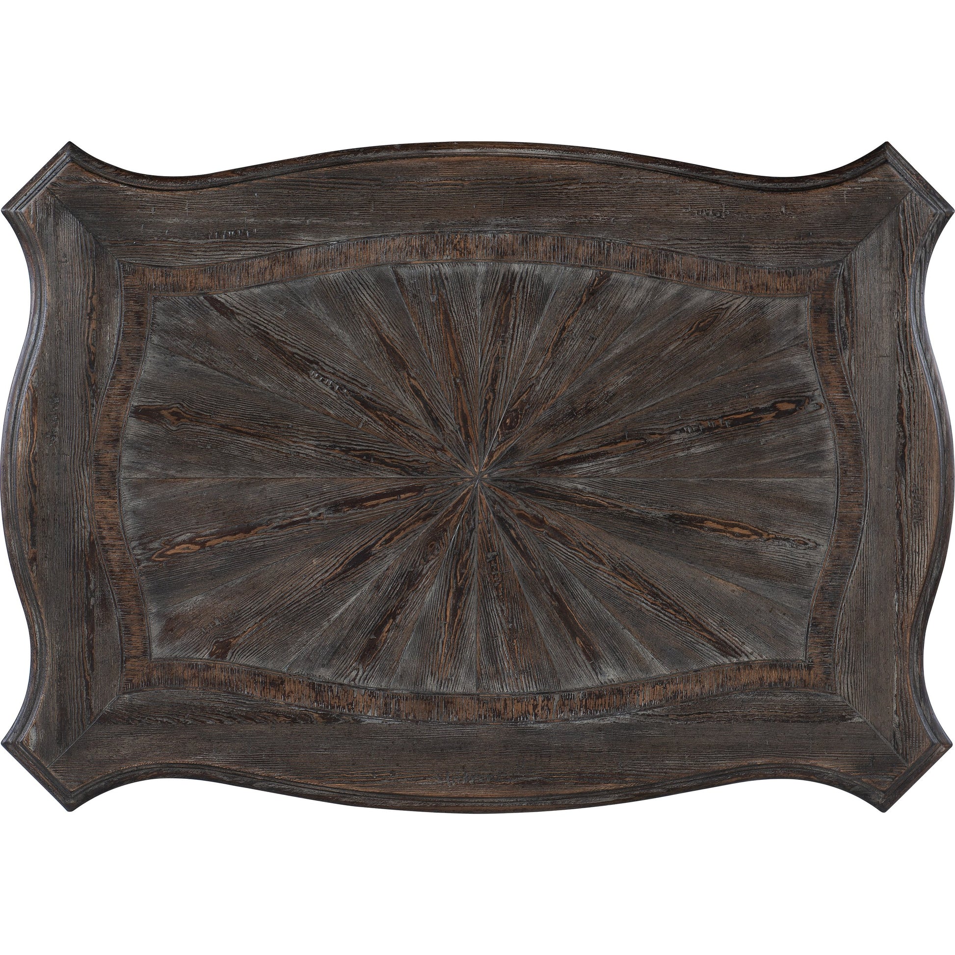 Traditions Vintage Rectangle Cocktail Table by Hooker Furniture in dark wood. Made from pine, oak, maple veneers with resin, solid-wood edge top in a cottage & farmhouse style.