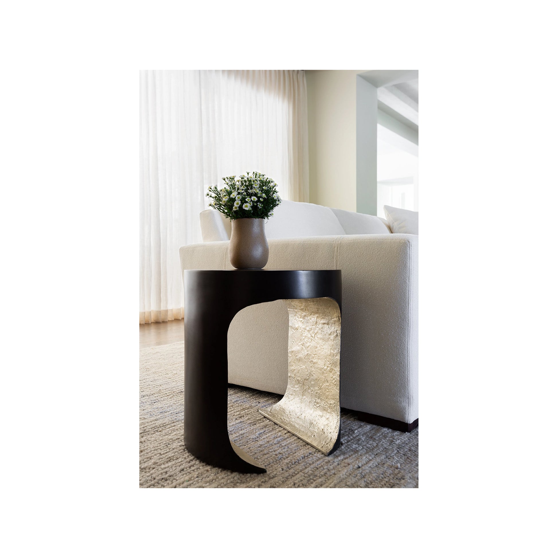 Erinn V X Universal Sonora Side Table by Universal Furniture in blakened bronze, silver leaf. Made from unique in a modern style.