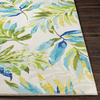 Erin Rug by Livabliss in cream, blue, mustard, olive, aqua. Made from 100% polyester in a modern style.