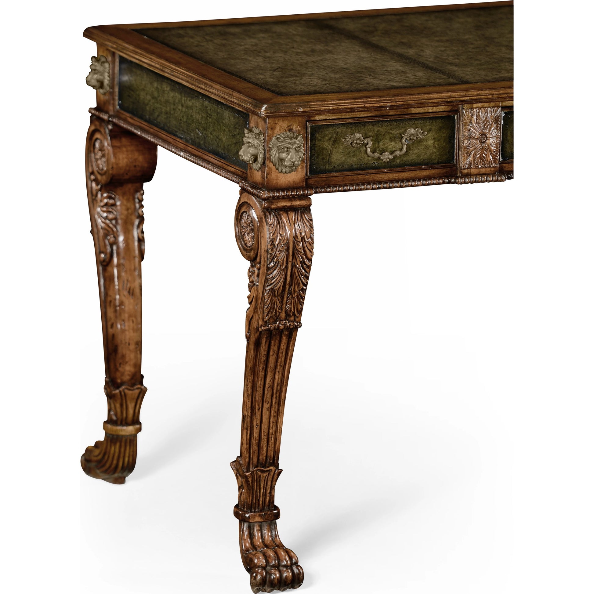 Windsor Italian Lions Paw Desk by Jonathan Charles in brown and medium walnut. Made from acacia in a traditional style.