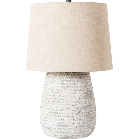 Emerson - 32535 by Surya in body: gray, shade (outside): beige, shade (inside): white, finial: black, harp: metallic - brass, cord: translucent and antiquedpainted. Made from shade (outside): linen, shade (inside): polyes