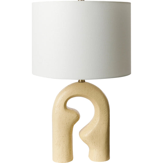 Ellory - 31882 by Surya in body: beige, shade: white, finial: metallic - brass, harp: metallic - nickel, cord: translucent and paintedpolished. Made from shade (outside): linen, shade (inside): polyester, finial: metal, h