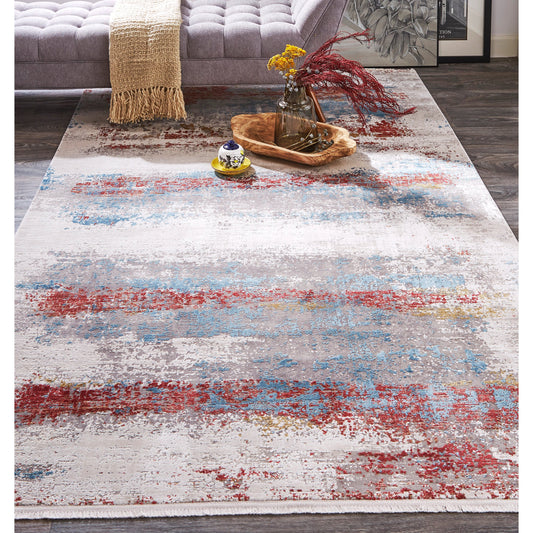 Cadiz Rug - 3902F by Feizy in gray, red, blue. Made from viscose, acrylic in a unique style.