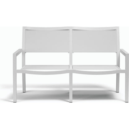 Naples Outdoor Sling Loveseat by Sunset West in white. Made from aluminum in a modern style.
