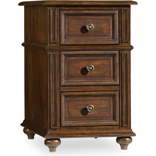 Leesburg Chairside Chest by Hooker Furniture in mahogany. Made from grain, swirl mahogany, ebony veneers in a unique style.
