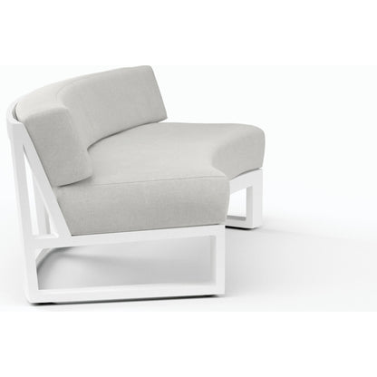 Newport Outdoor Curved Sofa by Sunset West in frost. Made from aluminum in a modern style.