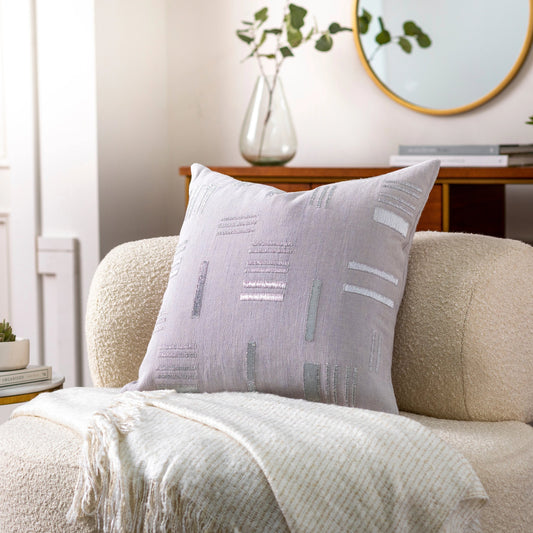 Espoo Pillow - 33014 by Surya in light silver, off-white, ivory. Made from front: 60% cotton, front: 40% jute, back: 60% cotton, back: 40% jute in a modern style.