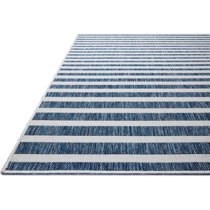 Easton ESN-03 Outdoor Rug by Loloi in denim, ivory. Made from 100% polypropylene in a unique style.