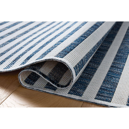 Easton ESN-03 Outdoor Rug by Loloi in denim, ivory. Made from 100% polypropylene in a unique style.