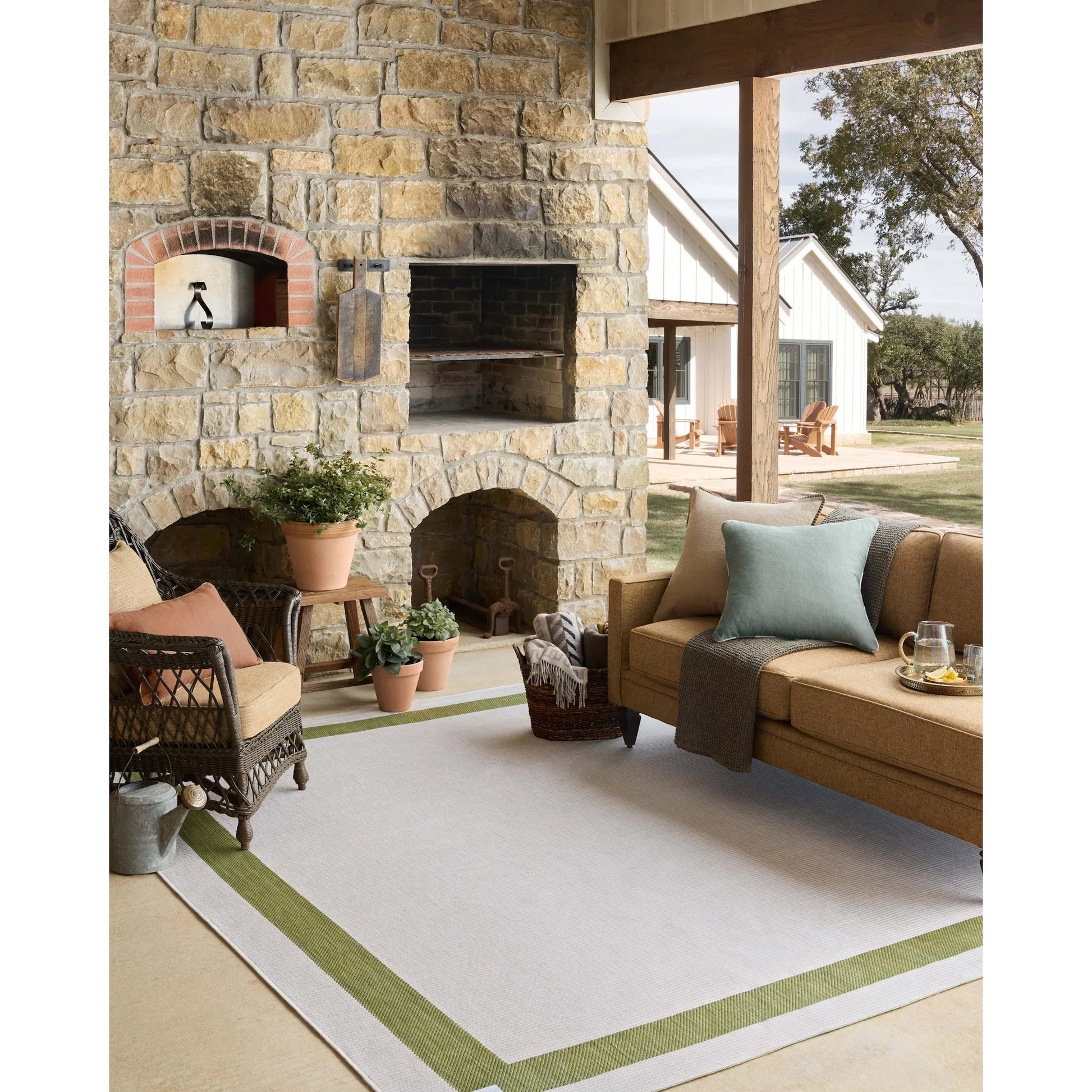 Easton ESN-07 Outdoor Rug by Loloi in green, ivory. Made from 100% polypropylene in a unique style.