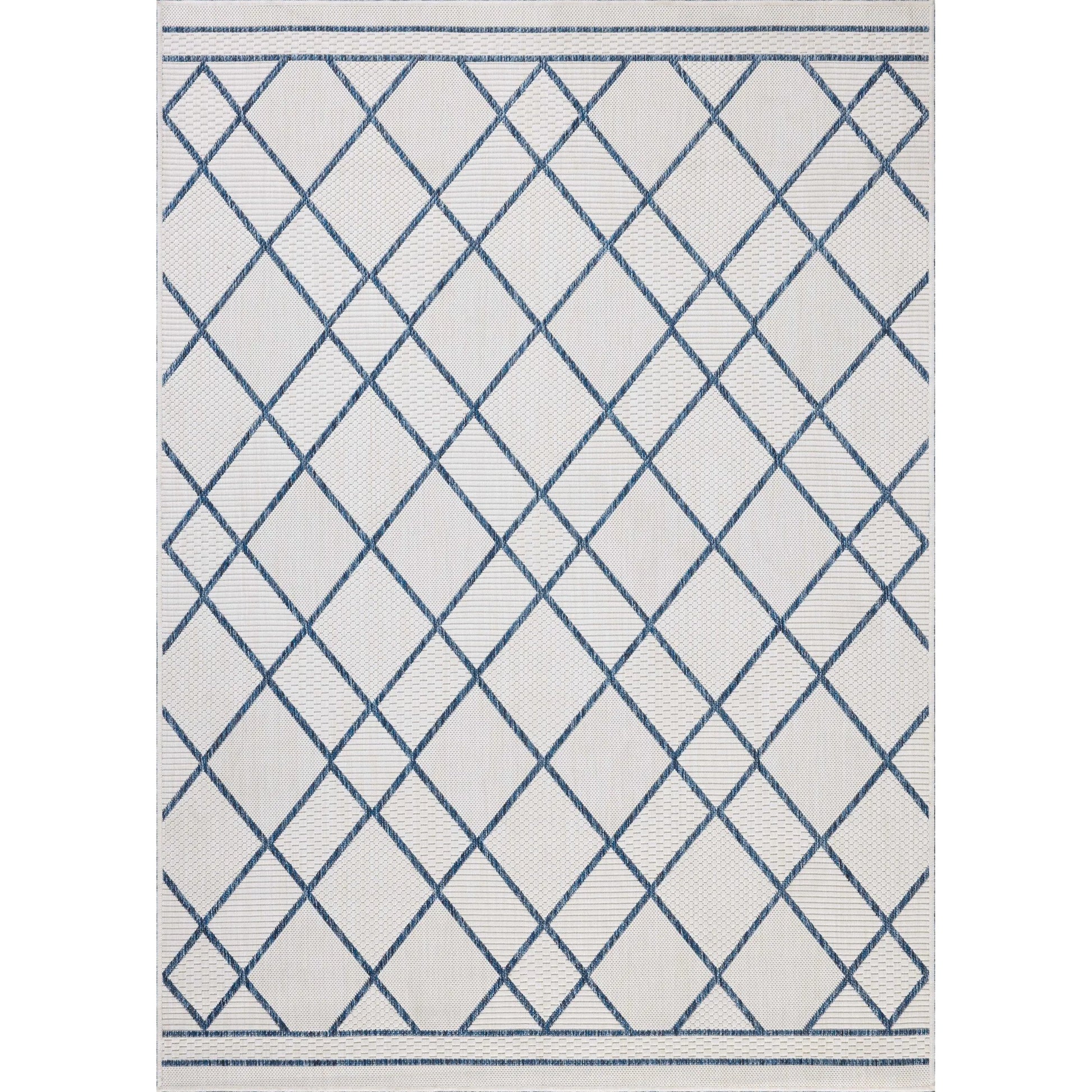 Easton ESN-08 Outdoor Rug by Loloi in ivory, denim. Made from 100% polypropylene in a unique style.