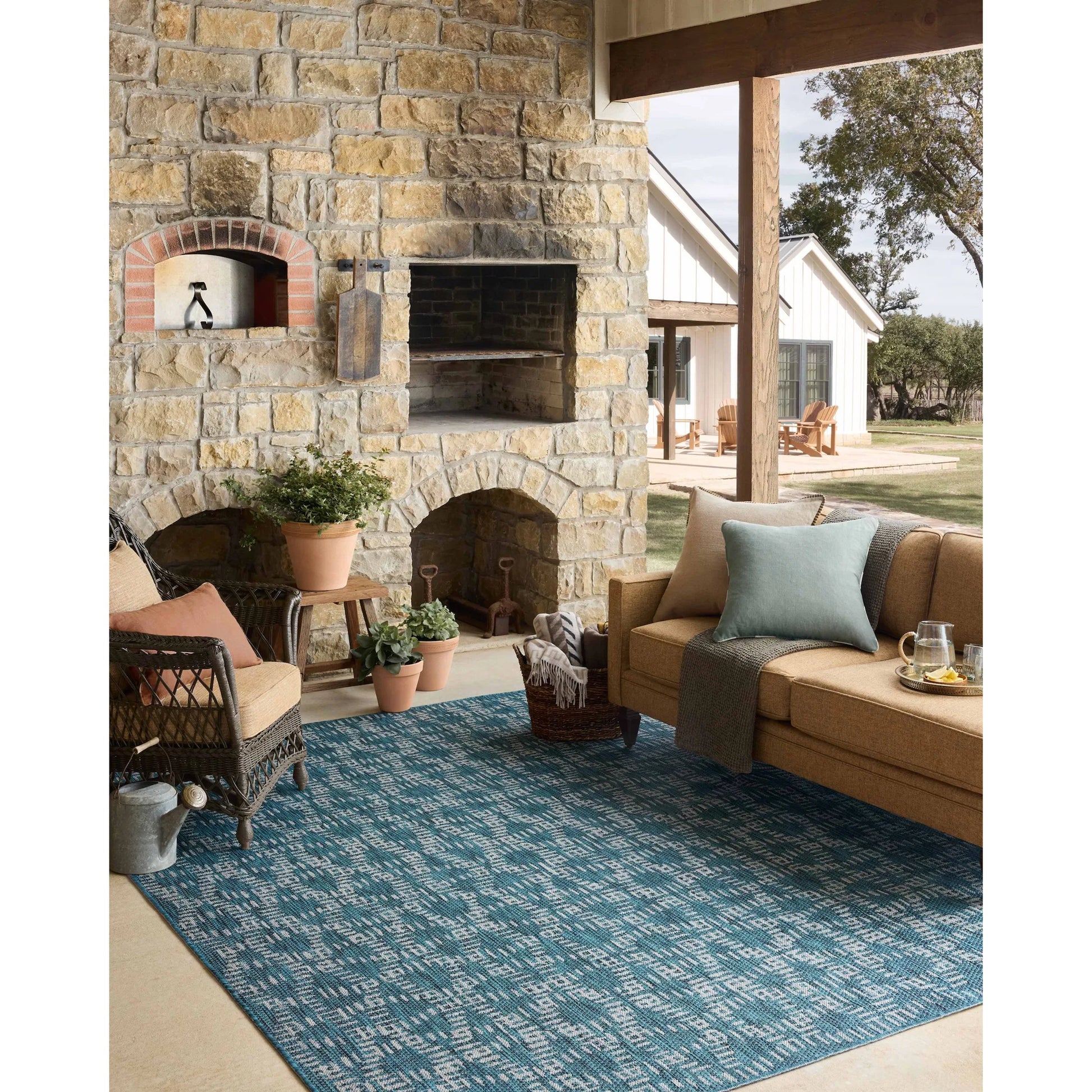 Easton ESN-10 Outdoor Rug by Loloi in fog, teal. Made from 100% polypropylene in a unique style.