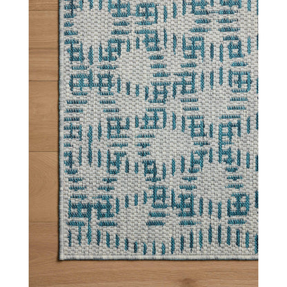 Easton ESN-10 Outdoor Rug by Loloi in fog, teal. Made from 100% polypropylene in a unique style.