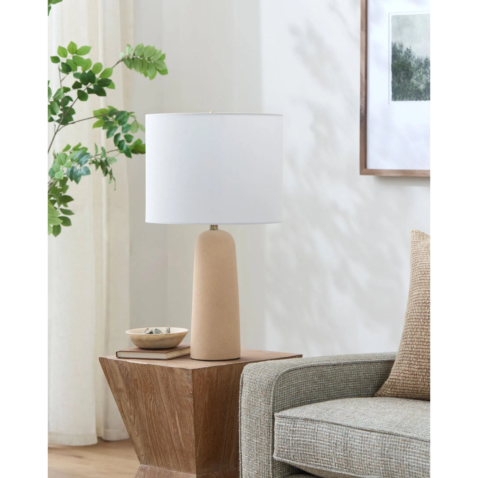 Etalle Accent Table Lamp by Livabliss in hand painted. Made from concrete, linen, polyester, iron in a modern style.