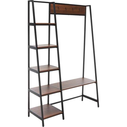 Akasha Etagere by Safavieh in walnut, black. Made from melamine board in a modern style.