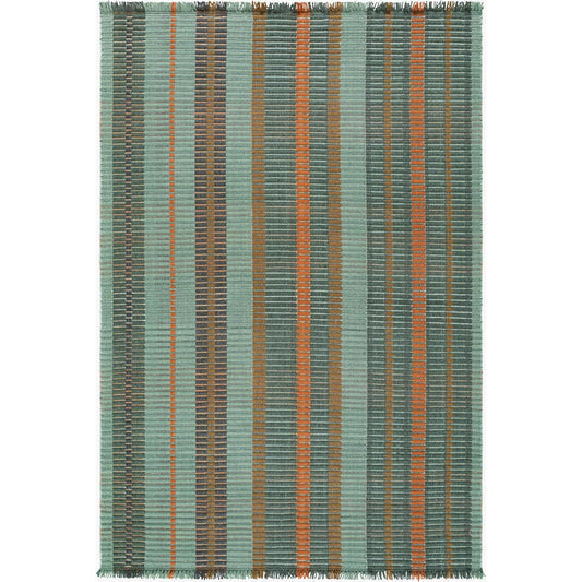 Ethos ETH-2300 Rug by Livabliss in sage, burnt orange, olive, charcoal, slate blue. Made from wool, cotton, polyester in a unique style.