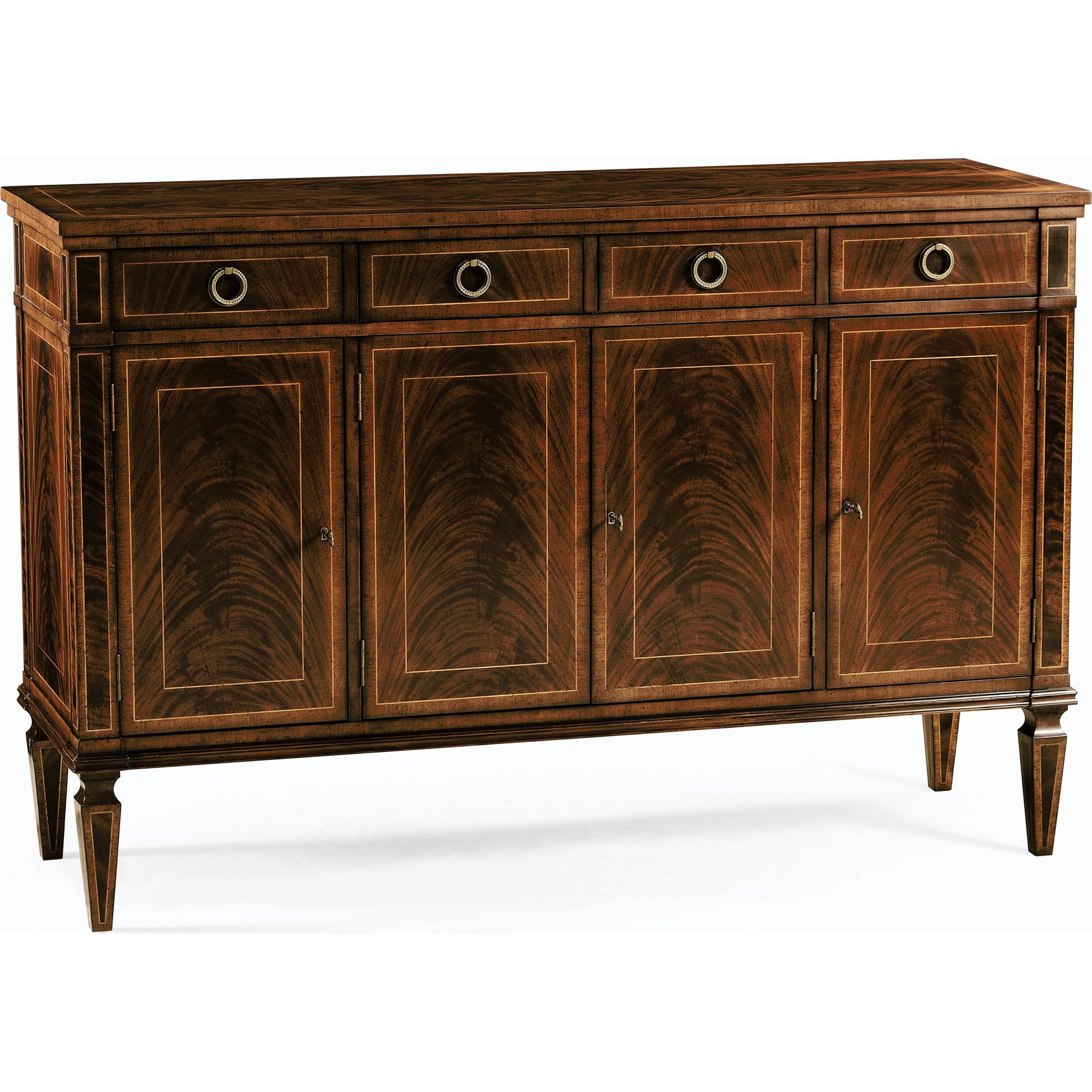 Buckingham Regency Style Mahogany Credenza by Jonathan Charles in brown and medium antique mahogany. Made from acacia in a traditional style.