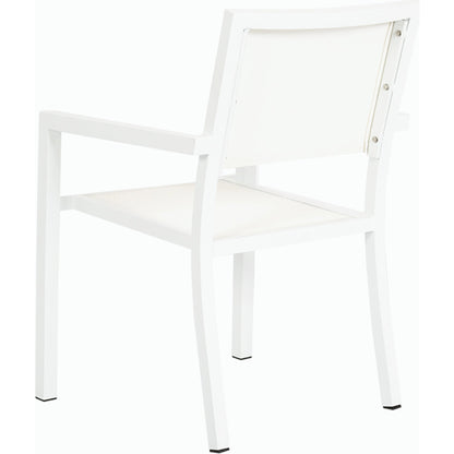 Naples Outdoor Stackable Sling Dining Chair by Sunset West in white. Made from aluminum in a modern style.