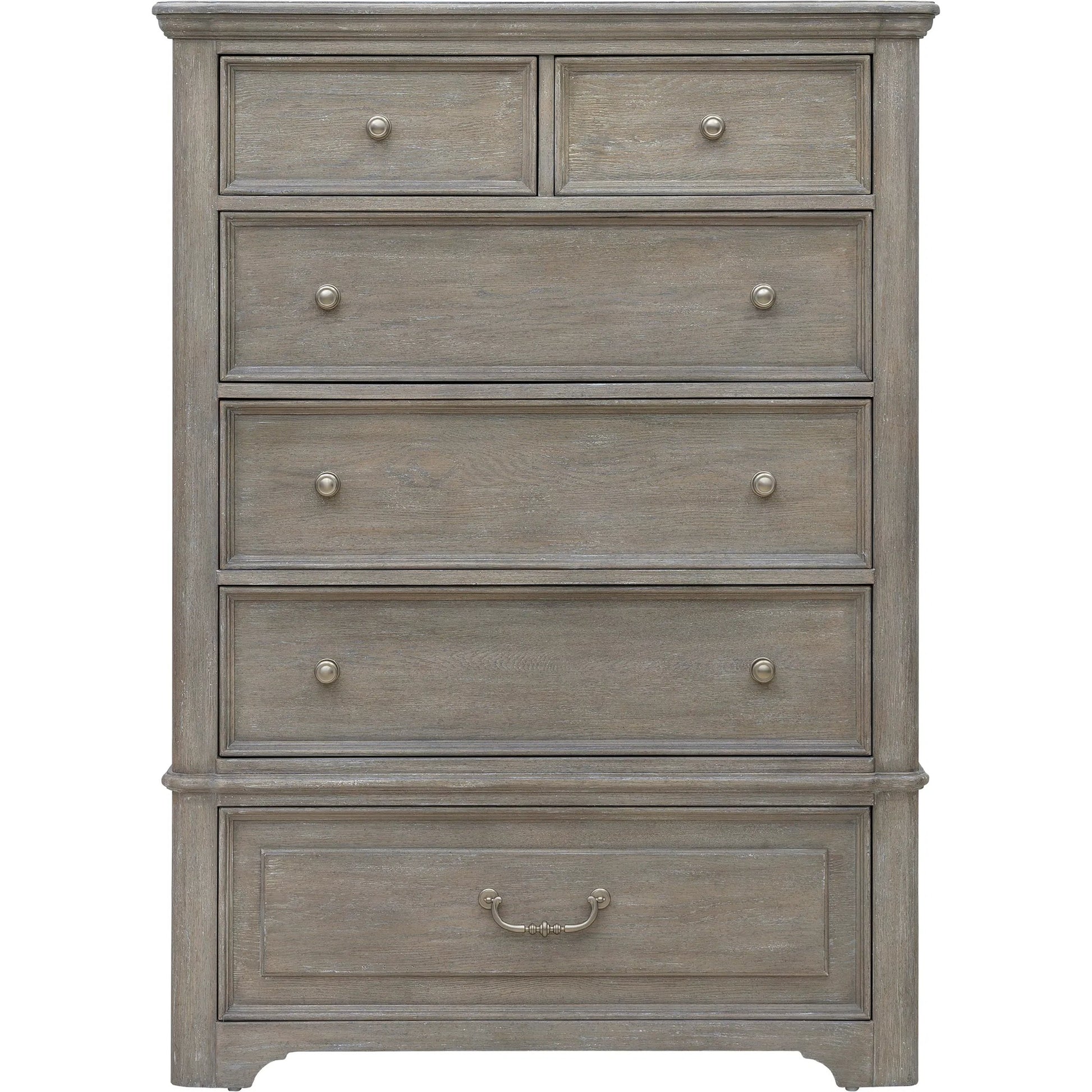 Abbotts Glen 6 Drawer Chest by Pulaski Furniture in windmill grey. Made from split heart cathedral oak in a transitional style.