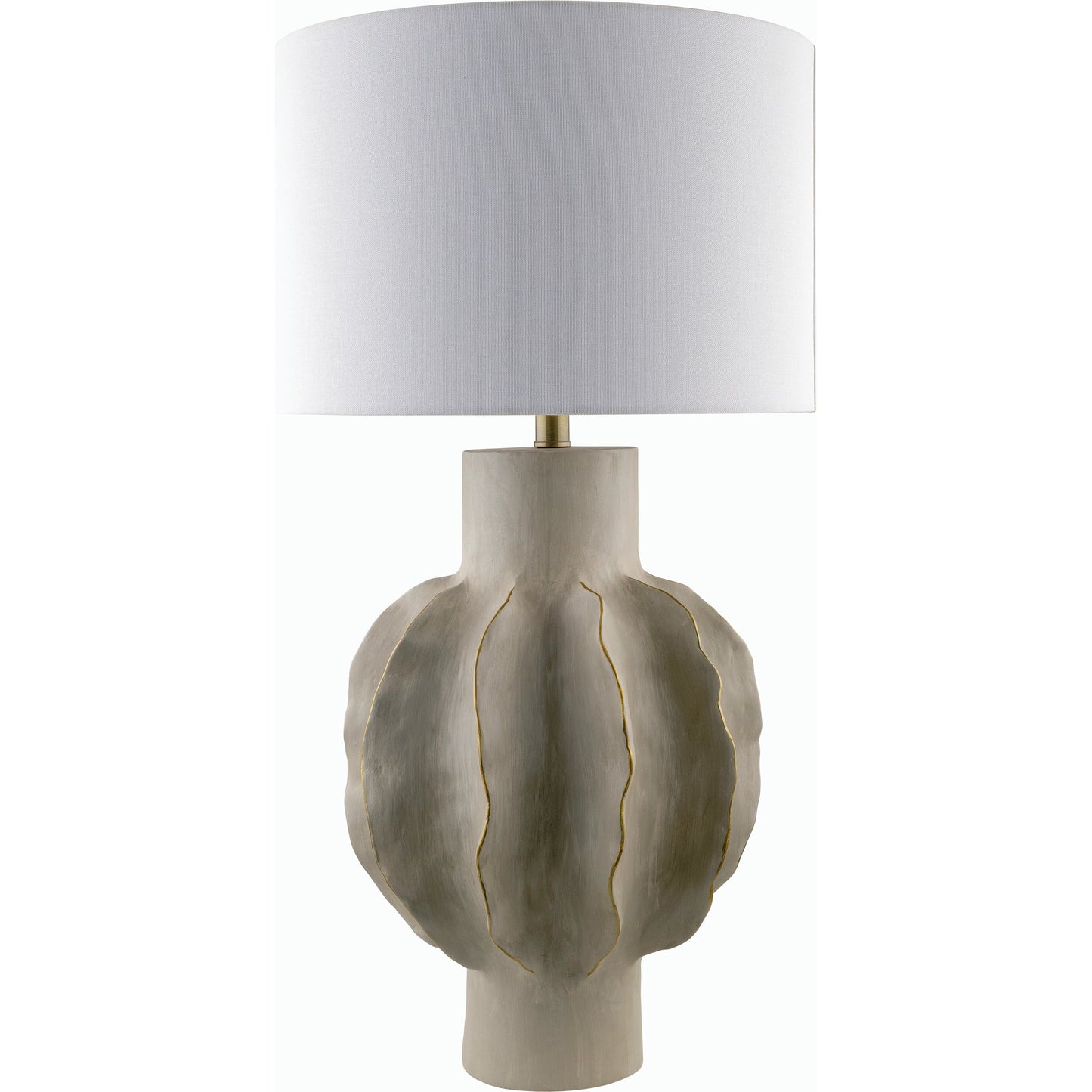 001 SI-2165538 | Primary Silo | Eterne Accent Table Lamp - 535637 by Surya in body: light gray, base: light gray, shade (outside): cream, shade (inside): white, finial: metallic - silver, harp: metallic - nickel, cord: translucent and paintedpaintedbrushed