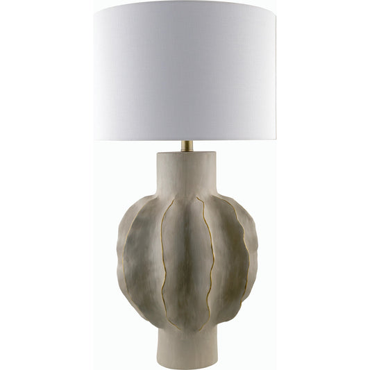 Eterne Accent Table Lamp - 535637 by Surya in body: light gray, base: light gray, shade (outside): cream, shade (inside): white, finial: metallic - silver, harp: metallic - nickel, cord: translucent and paintedpaintedbrushed