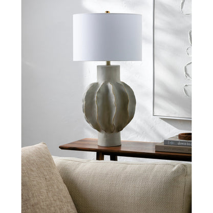 Eterne Accent Table Lamp - 535637 by Surya in body: light gray, base: light gray, shade (outside): cream, shade (inside): white, finial: metallic - silver, harp: metallic - nickel, cord: translucent and paintedpaintedbrushed. M