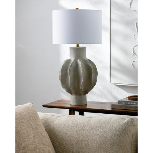 Eterne Accent Table Lamp - 535637 by Surya in body: light gray, base: light gray, shade (outside): cream, shade (inside): white, finial: metallic - silver, harp: metallic - nickel, cord: translucent and paintedpaintedbrushed. M